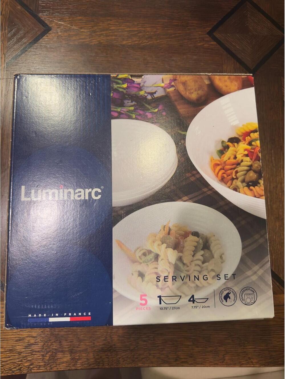 Luminarc 5 Piece Bowl Serving Set P5182 White Tempered Glass Dishwasher Safe